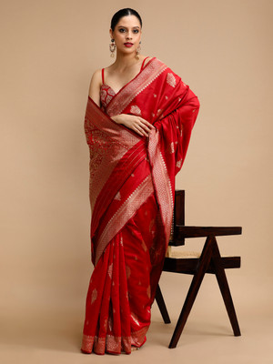 House of Pataudi Woven Banarasi Silk Blend Saree(Red)
