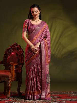 ANOUK Printed Chinnalapattu Silk Blend Saree(Magenta)