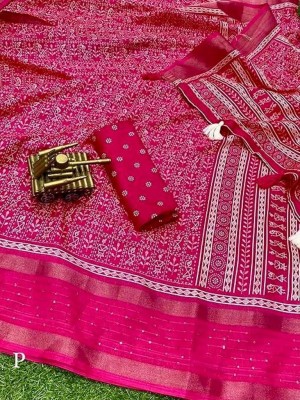 KRENIW Woven, Printed Bollywood Cotton Silk, Pure Silk Saree(Pink)