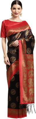 Akhilam Printed Daily Wear Art Silk Saree(Black)