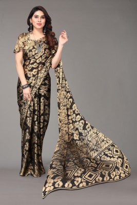 FABMORA Printed Daily Wear Chiffon, Georgette Saree(Black)