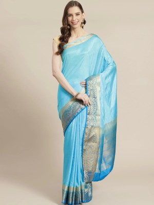 Fourleaf Woven, Self Design Kanjivaram Silk Blend Saree(Light Blue)