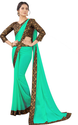 Rashiklal & Co. Solid/Plain Bollywood Georgette Saree(Light Green)