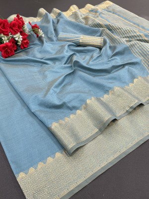 SARIMANIA Woven, Self Design Banarasi Cotton Silk, Art Silk Saree(Blue)