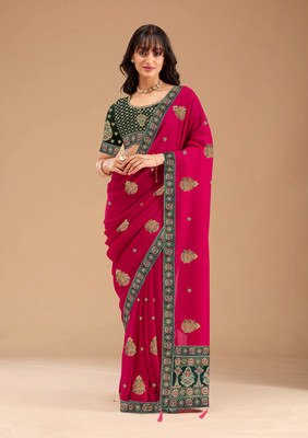 Bhojal Creation Embroidered, Embellished Bollywood Silk Blend Saree(Multicolor)