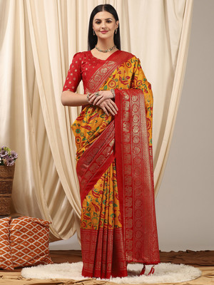 Tasrika Printed Chinnalapattu Cotton Blend Saree(Yellow)