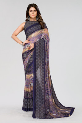 ANIRAV Printed Bollywood Georgette Saree(Blue)