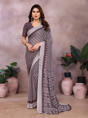 kashvi sarees Printed Daily Wear Georgette Saree(Brown, Grey)