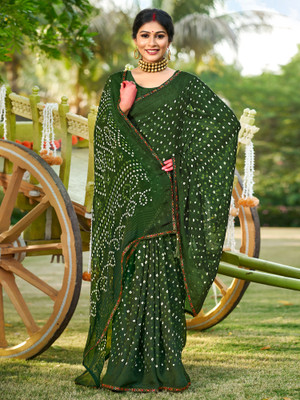 Sareemall Printed Bandhani Georgette Saree(Light Green)