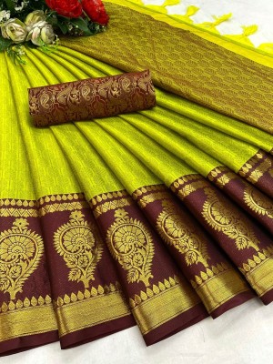 WILLMAKE Self Design, Color Block, Striped Bollywood Jacquard, Art Silk Saree(Green)