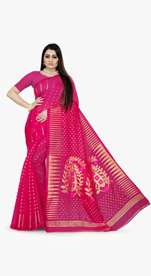 DAS TAXTILES Self Design, Floral Print Jamdani Cotton Silk Saree(Pink)