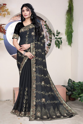 AnjaniTextiles Embroidered Bollywood Georgette Saree(Black)
