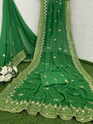 Disha Fashion Embroidered Banarasi Georgette Saree(Green)