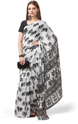 Sanjana Silks Printed Mysore Georgette Saree(Black, White)