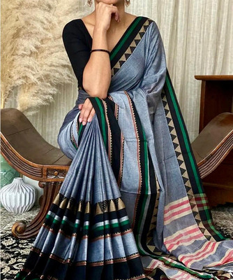 Mayaa Woven Handloom Cotton Blend Saree(Grey)
