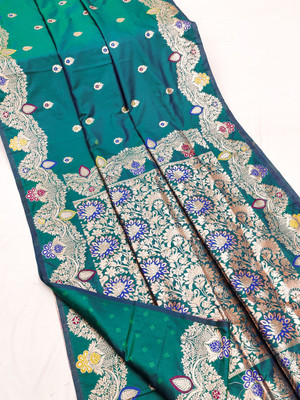 Keswi Fab Woven Banarasi Jacquard, Pure Silk Saree(Light Green)