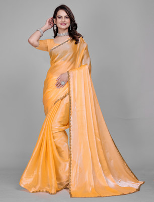 HouseOfCommon Self Design Bollywood Jimmy choo, Chiffon Saree(Orange)
