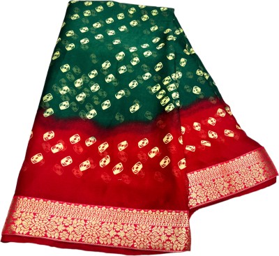 Stylish Sarees Printed Bandhani Crepe, Chiffon Saree(Gold, Red)