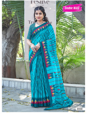JASU CREATION Printed Handloom Pure Cotton Saree(Light Blue)