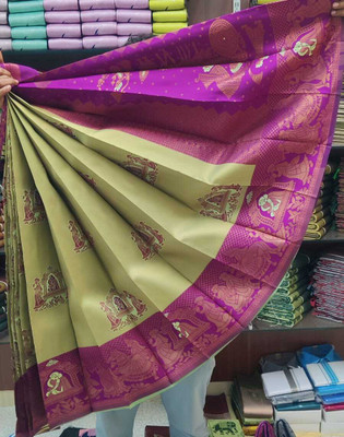 het designer studio Floral Print, Applique, Blocked Printed, Embroidered, Woven, Self Design Bollywood Georgette Saree(Light Green, Purple)