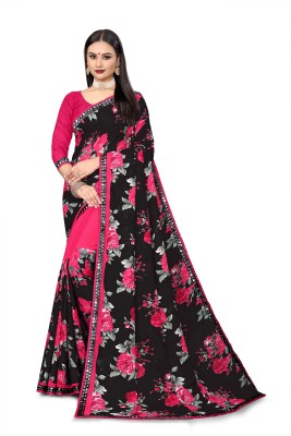 LAKHADATARI PRINTS Striped Bollywood Georgette, Crepe Saree(Black)