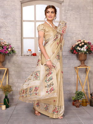 YASHIKA Printed Mysore Art Silk Saree(Brown)