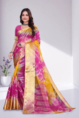 Aarunika SBT Solid/Plain Bollywood Organza Saree(Yellow)