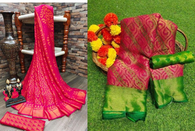 Sita Floral Print Bollywood Brasso Saree(Pack of 2, Multicolor)