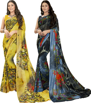 kashvi sarees Printed Daily Wear Georgette Saree(Pack of 2, Multicolor, Grey)