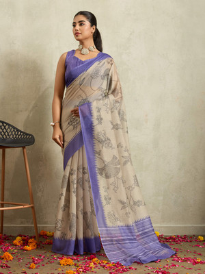 Rachna Printed Bollywood Cotton Blend Saree(Purple)