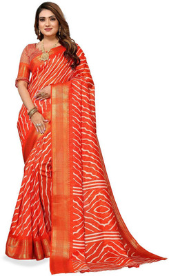 Moda Rapido Printed Bollywood Cotton Blend Saree(Orange)