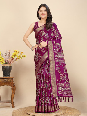 HouseOfCommon Printed Arani Pattu Art Silk Saree(Purple)