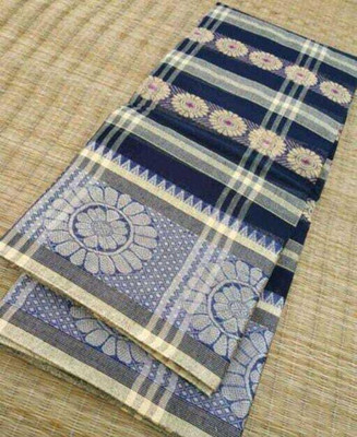 GHOSH TEXTILE Printed Tant Cotton Blend Saree(Dark Blue)