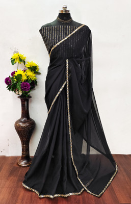 Lajamani Fashion Solid/Plain, Self Design Bollywood Georgette Saree(Black)