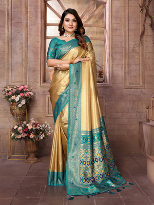 Tasrika Woven Banarasi Tissue Saree(Beige)