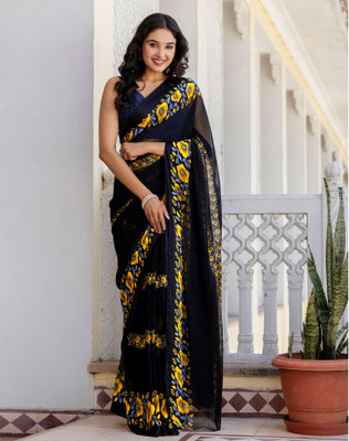 Samah Digital Print, Printed, Embellished Bollywood Georgette Saree(Black)