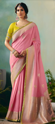 Shree nath Sadi Centre Embroidered Bollywood Tissue, Organza Saree(Pink)