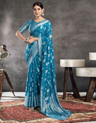 Samah Dyed, Self Design, Woven, Embellished Banarasi Georgette Saree(Blue, Silver)