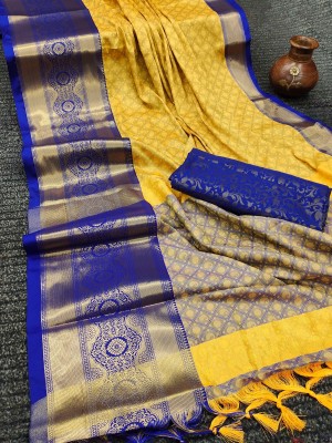 Divastri Woven Banarasi Cotton Silk, Art Silk Saree(Yellow)