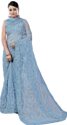 Sofisty Embroidered Bollywood Net Saree(Light Blue)