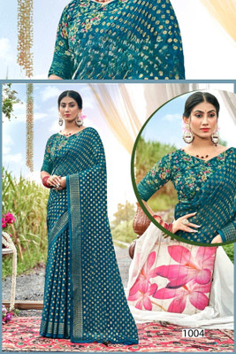 SHILPKALA Embellished Bollywood Chiffon Saree(Blue)
