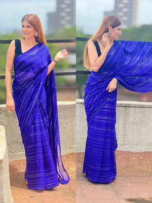 Moda Rapido Self Design, Striped, Ombre Bollywood Satin Saree(Blue)