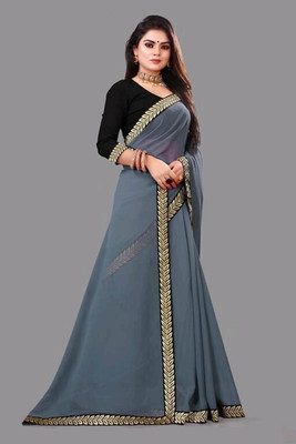 OKTAT Solid/Plain Bollywood Georgette Saree(Grey)