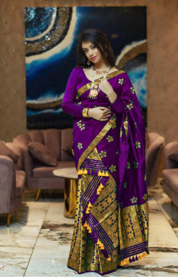 VM Selling Hub Woven Mekhela Chador Silk Blend Saree(Purple)