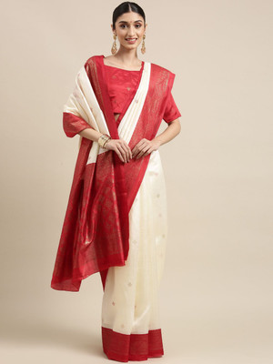 ANOUK Printed Berhampuri Silk Blend Saree(White)