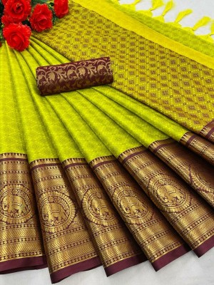 Fancy Fab Printed Dharmavaram Cotton Silk Saree(Mustard)