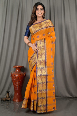 CommonofHouse Self Design Tant Pure Cotton Saree(Multicolor)