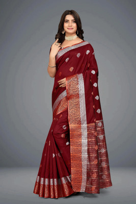 Shaibo saree Woven Daily Wear Cotton Silk Saree(Brown)