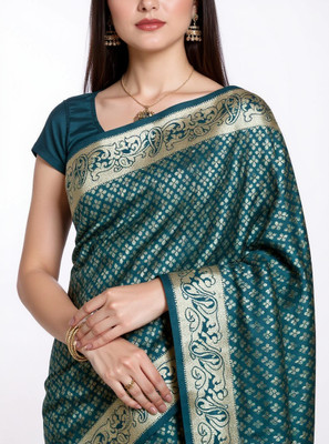 Rishi textile house Woven Banarasi Art Silk Saree(Dark Green)