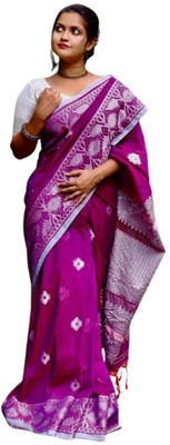 ANU INDIAN FASHION Woven Handloom Cotton Blend Saree(Maroon)